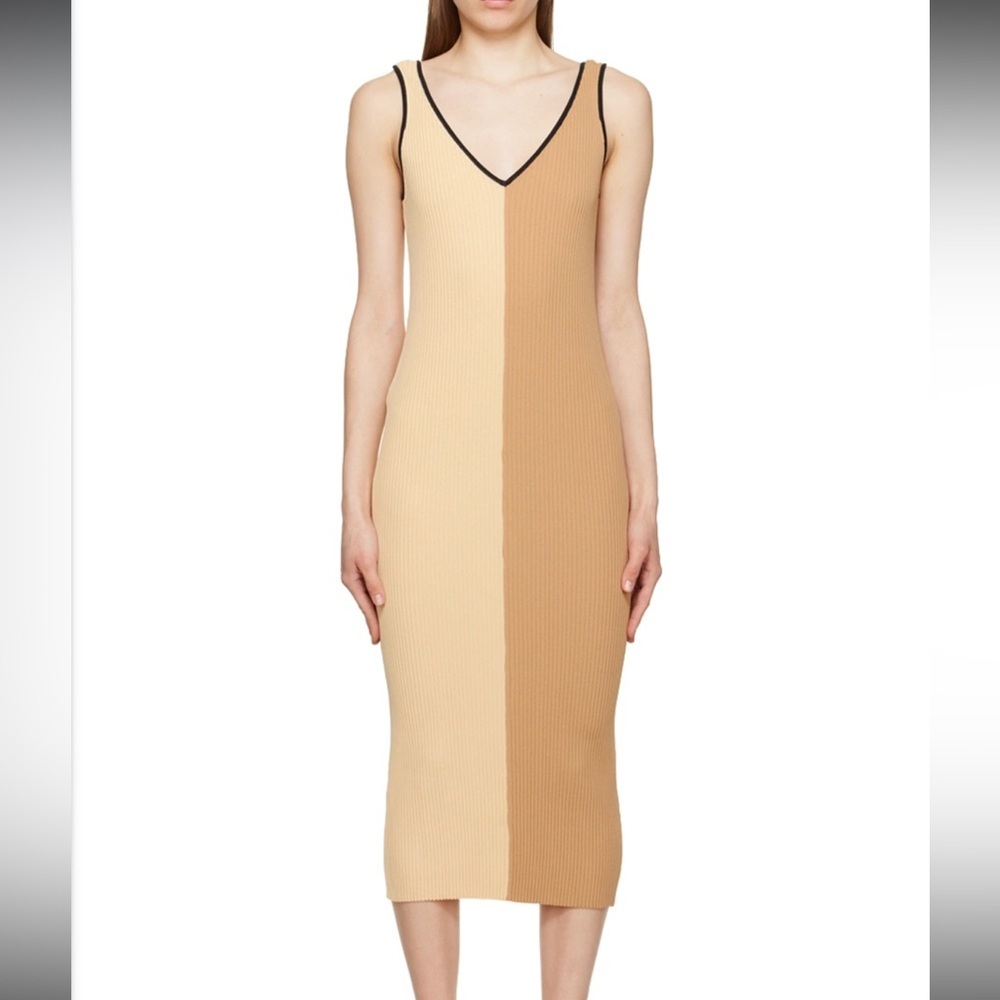 Staud Brown & Beige Dana Midi Dress